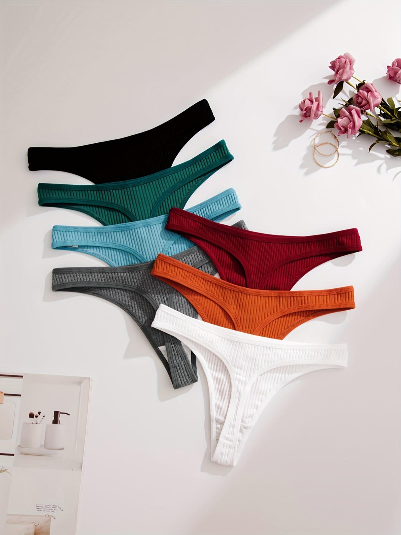 7/12/18 Pack Women's Solid Color Comfortable Thong Underwear Set, Casual Style, Moderate-Thickness Fabric, All-Season Wear