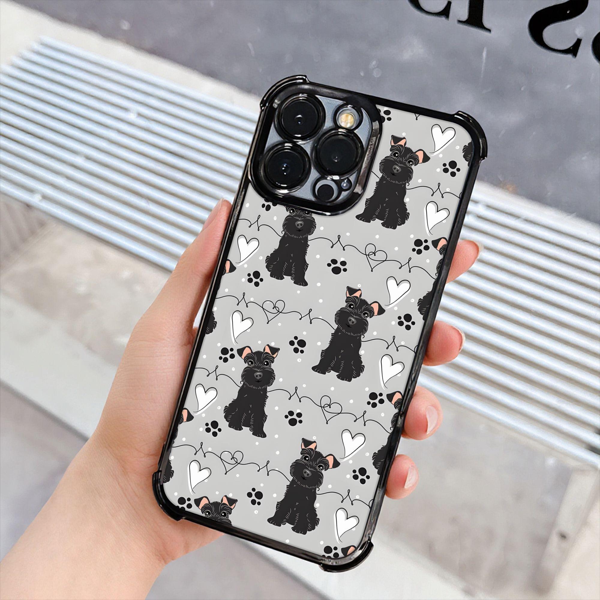 Phone Case - A Single Piece of a Black Miniature Schnauzer Phone Case Featuring an Electroplating Process, Designed for Protection with Reinforced Cushioning And Collision Prevention, Compatible with Various Models of Iphone 17, 16, 15, 14