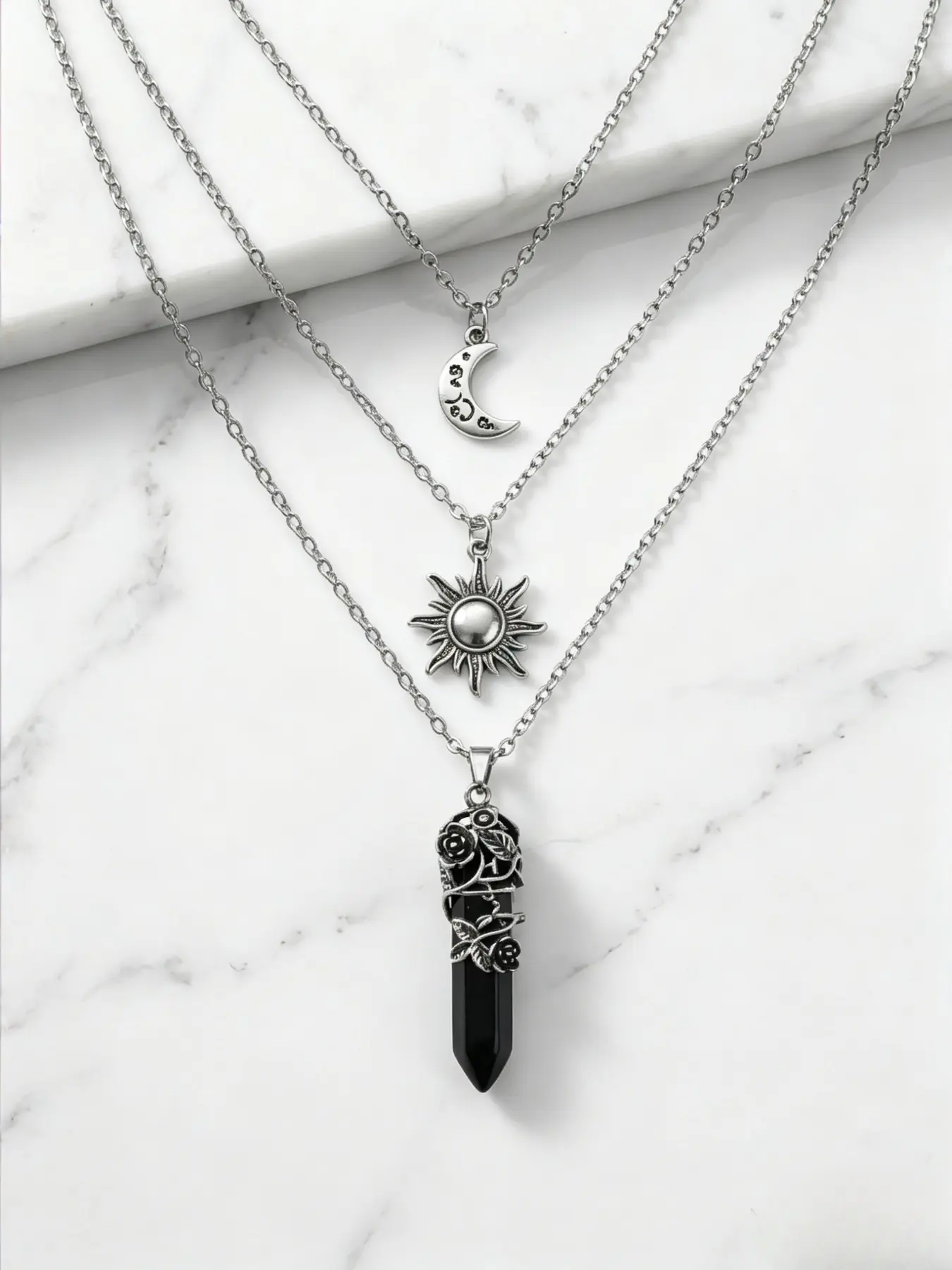 Gothic Layered Crystal Sun and Moon Necklace, Necklace Stack, Layering Necklaces, Stackable Necklace, Moon and Sun Pendant, Gothic Goth Emo Grunge Necklace, Goth Jewelry, Halloween Christmas Jewelry Gift For Women #Fashionweek#Fallfreshness