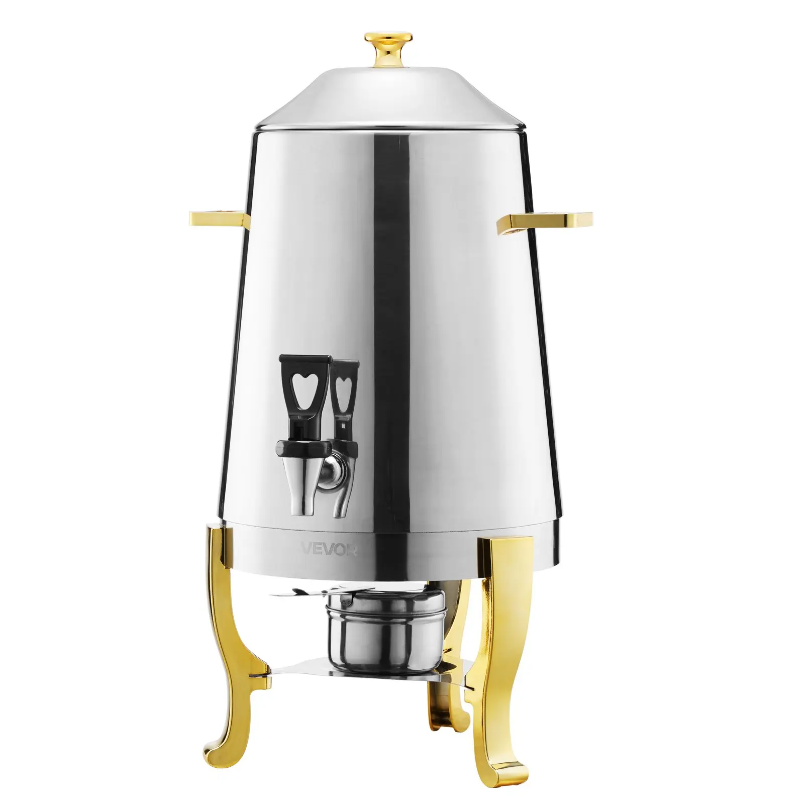 VEVOR Stainless Steel Beverage Dispenser, 3.4 Gallon Drink Dispenser with Alcohol Burner, Hot Cold Drink Dispensers with Spigot for Coffee Tea Hot Water, Ideal for Restaurants, Hotels, Parties