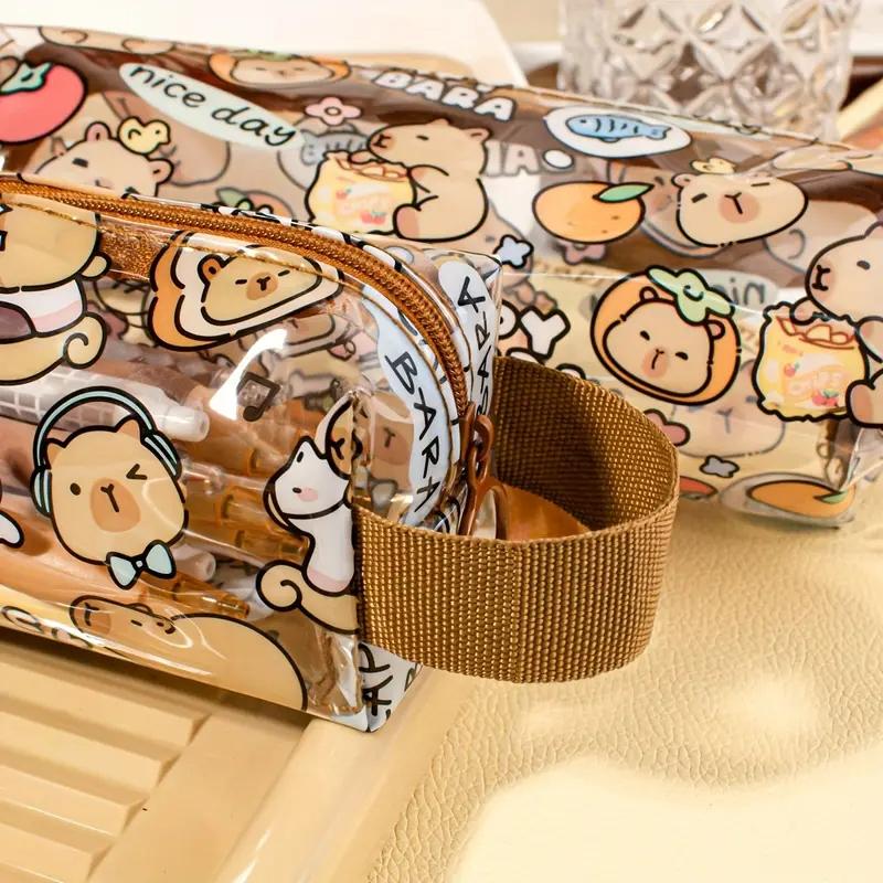 Cute Capybara Pattern Transparent Pencil Case, 1 Count Durable Lightweight Portable Pencil Bag, Stationery Storage Bag for School & Office