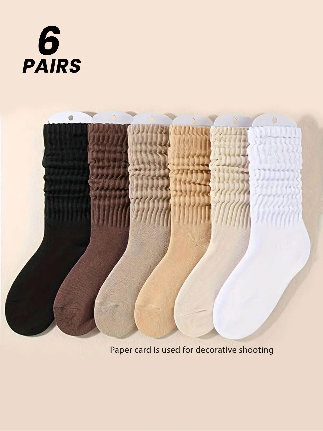6 Pairs Women's Ribbed Slouch Socks Retro Vintage Style Summer Neutral Colors Long Socks Cozy Aesthetic Heavy Crinkle Stacked Socks Pack For Boots Sneakers