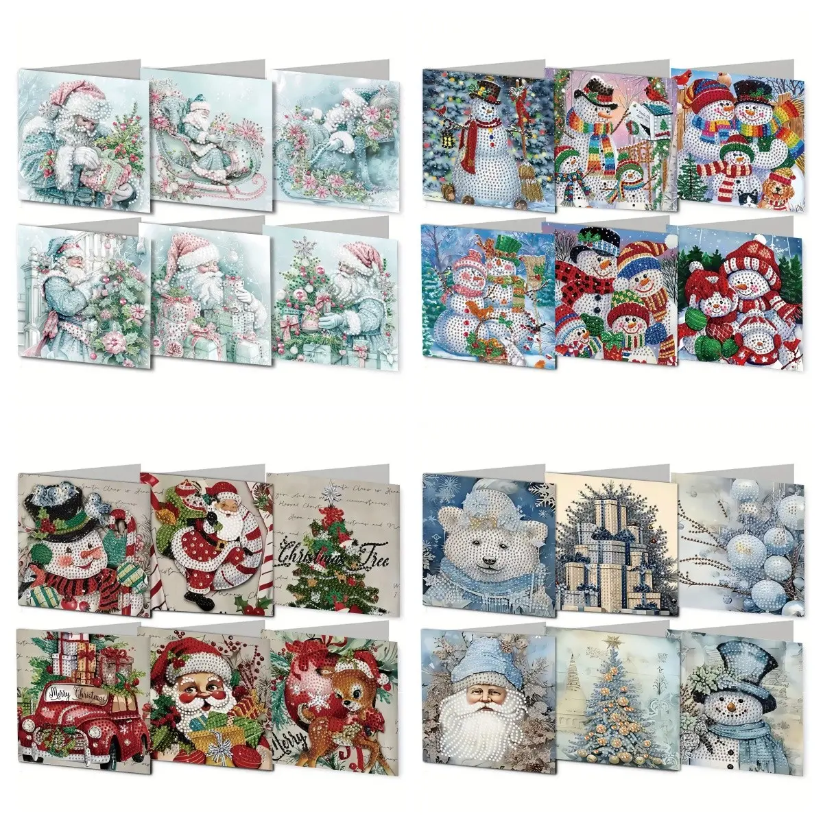6 Piece Handmade Paper Christmas Cards, Crystal Diamond Embellishments, Includes Envelope, Perfect for Parties and Birthdays, Express Wishes