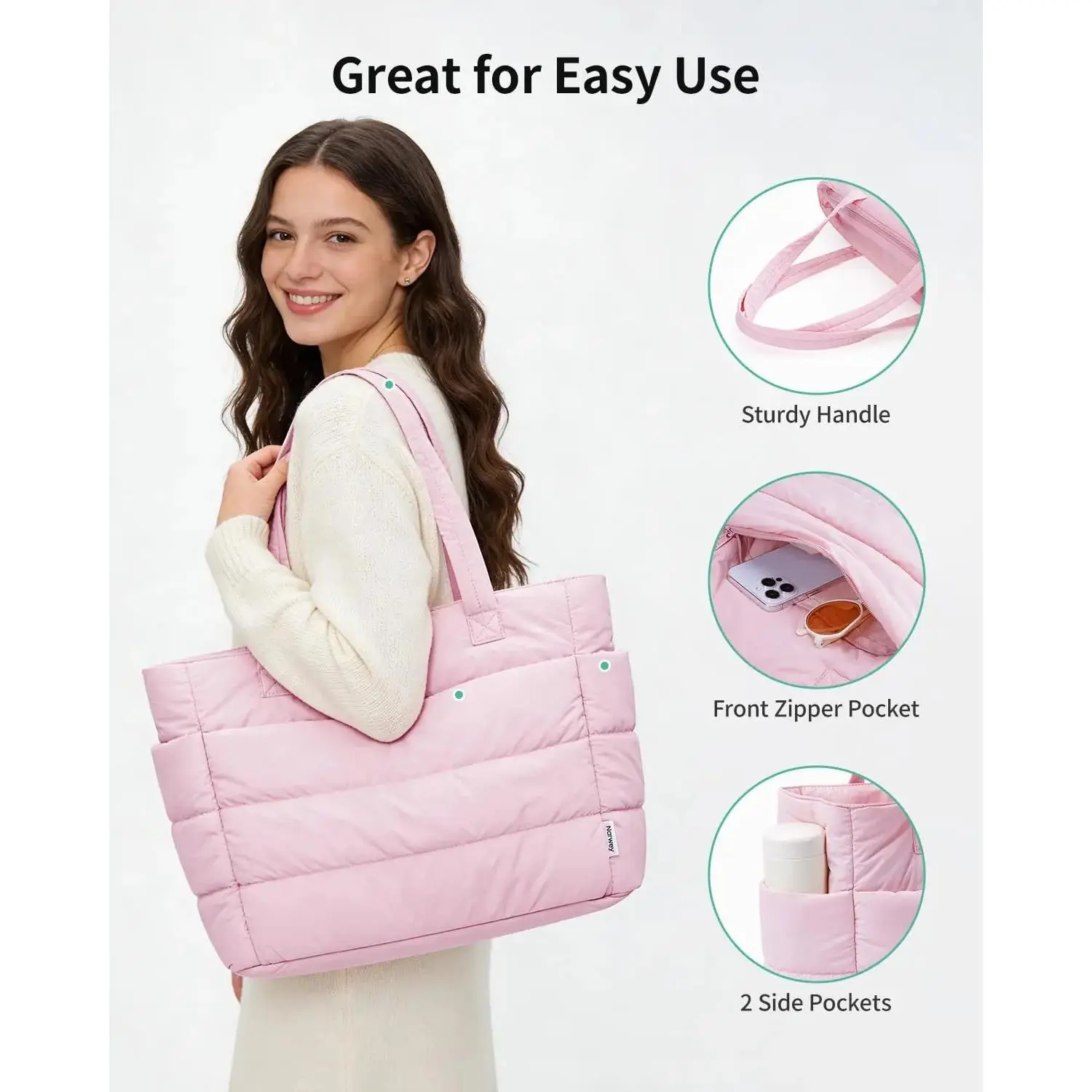 Women's Polyester Tote Bag - Zipper Opening, Travel-Friendly, Laptop Storage Bag