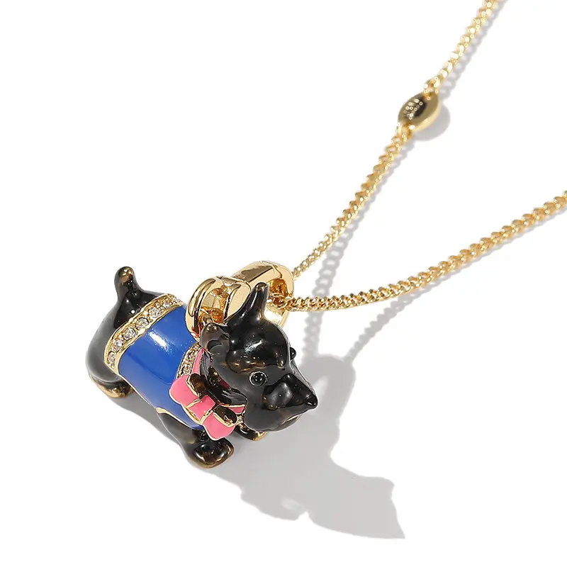 3D Enamel Schnauzer Dog Pendant Necklace with Rhinestone Bow - Brass Collectibles, 3-in-1 DIY Bag Charm Keyring, Gift for Animal Enthusiasts, Besties, Travel