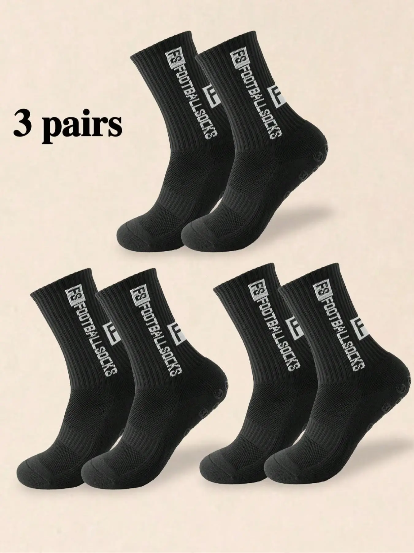 Men's Sports Socks, 3-Pack, Medium Thickness, Elastic, Non-Slip, Sweat-Wicking, Football, Basketball, Compression Socks