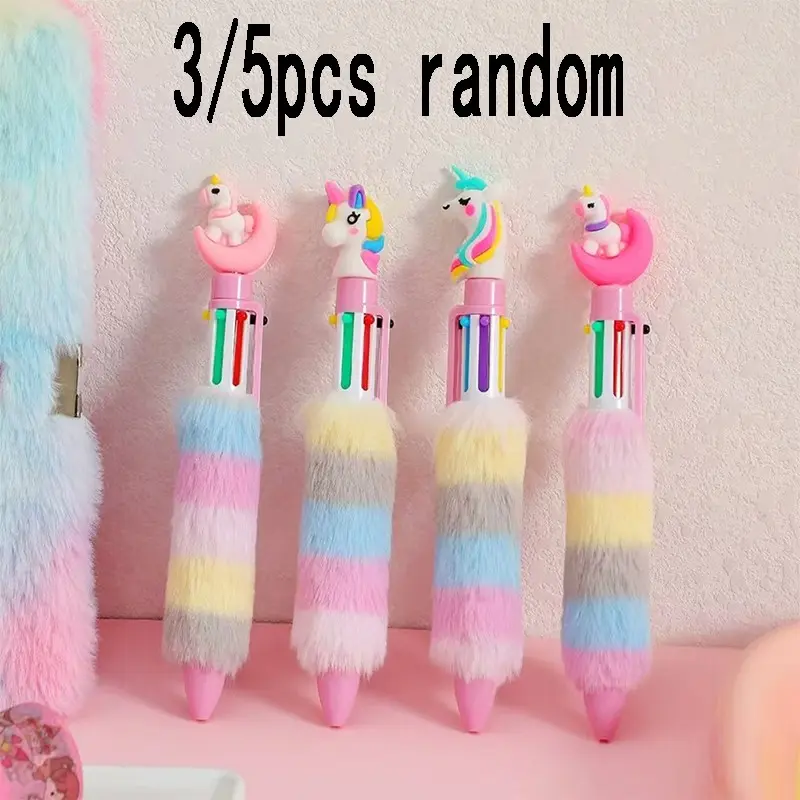 Cartoon Unicorn Plush Ballpoint Pen, 0.5mm Tip, Smooth Writing, Quick-Dry, Safe Material, Ideal for Students, Left-Handed Friendly