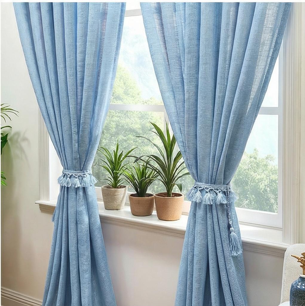 Cozy Curtain 4 Panels 52x84inch 2 panels are made of blackout fabric with a composite process, providing complete blackout effect. They are of high quality. The other 2 panels are mesh wide-mouth curtains in a loop style. L69 + L12