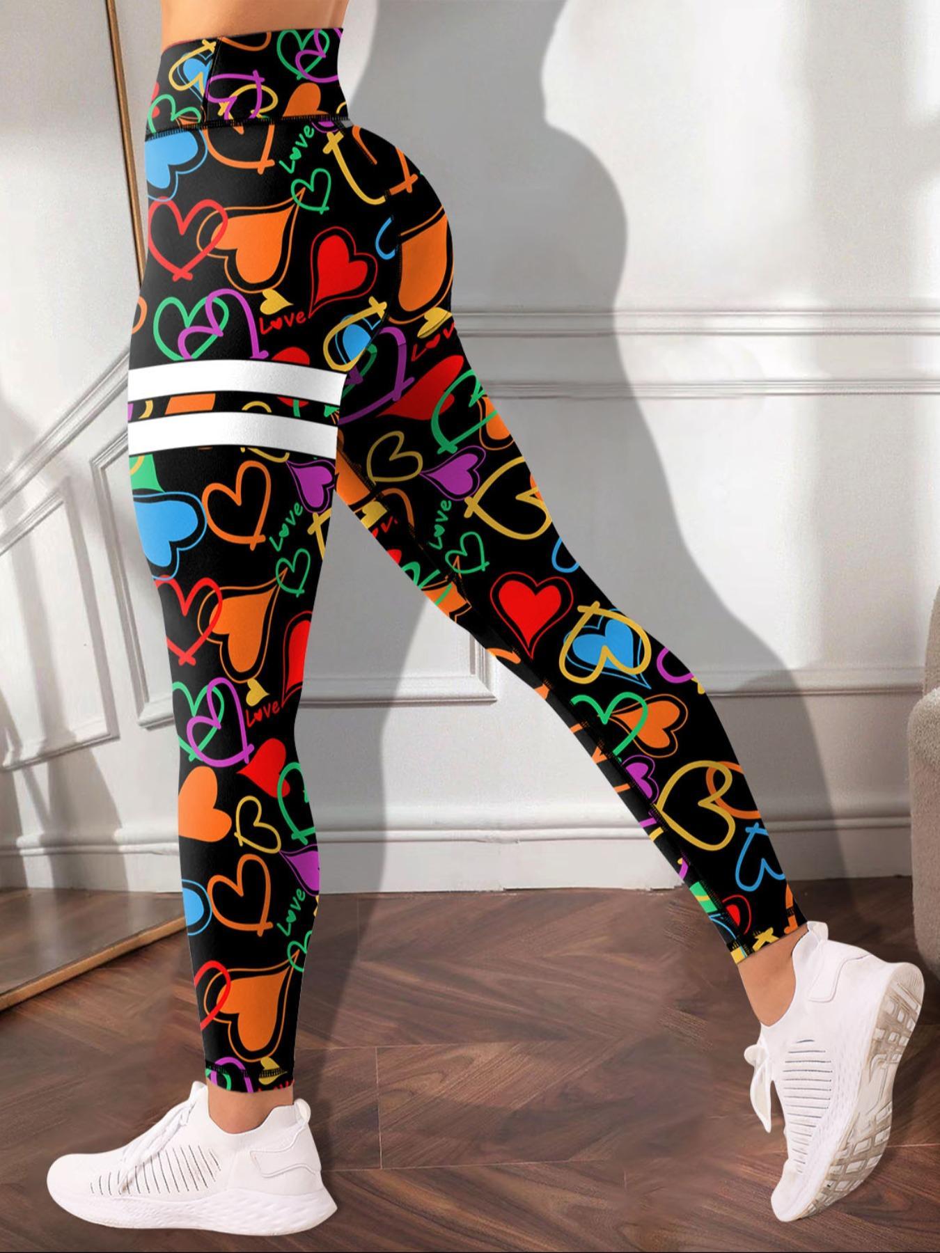 Women's All Over Heart Print High Waist Scrunch Workout Leggings, Casual Comfy Breathable Skinny Pants for Yoga Gym Workout Running, Ladies Bottoms for All Seasons