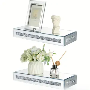 Floating Shelf Display Rack Set of 2, Wall-Mounted Fashion Floating Frame for Plants, Mirror Glass Decor, Living Room & Bathroom