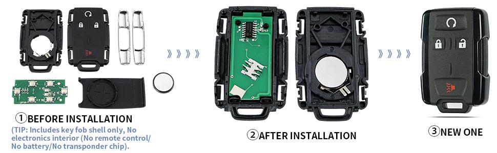 Key Fob Case for Chevy Silverado 1500 2500 3500 HD Colorado GMC Sierra Canyon 2021 2020 2019 2018 2017 2016 2015 2014 M3N-32337100 Keyless Entry Remote Key Shell Replacement 4 Button Pad Cover - Black