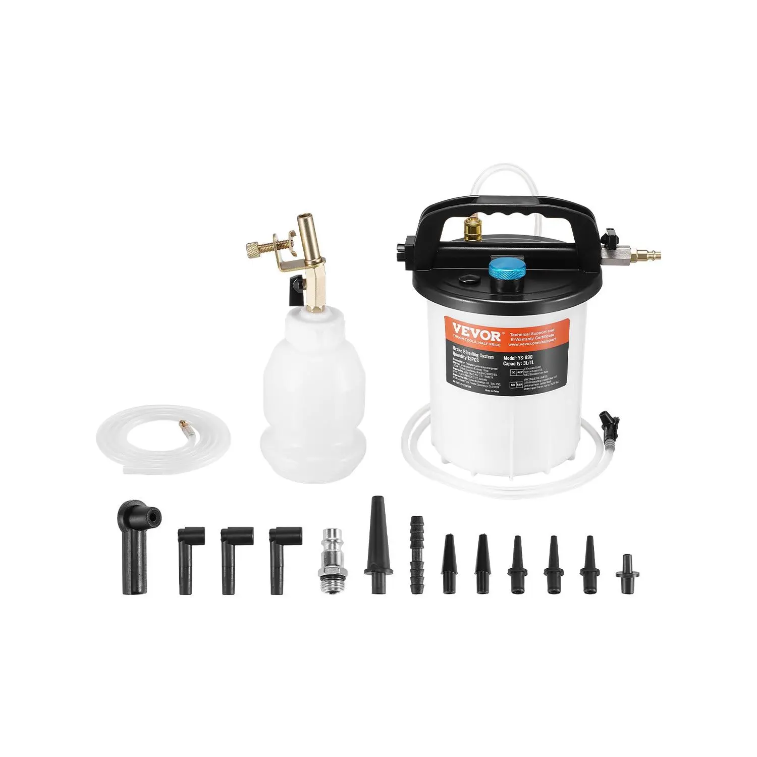 【DealsForYouDays】VEVOR Brake Bleeder Kit, 3L Brake Fluid Extractor with 1L Siphon Refilling Bottle 13 Hose Connectors, Complete Brake Fluid Bleeder Kit with Extended Silicone Hose Handle, Fit for Most Vehicles
