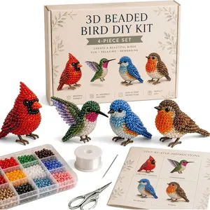 3D Cute Bird and Animal Bead Craft Kit, Mini 3D Bead Animal DIY Set, Highland Cow, Handmade Bead Art Mosaic, Stress Relief Gift for Adults and Beginners