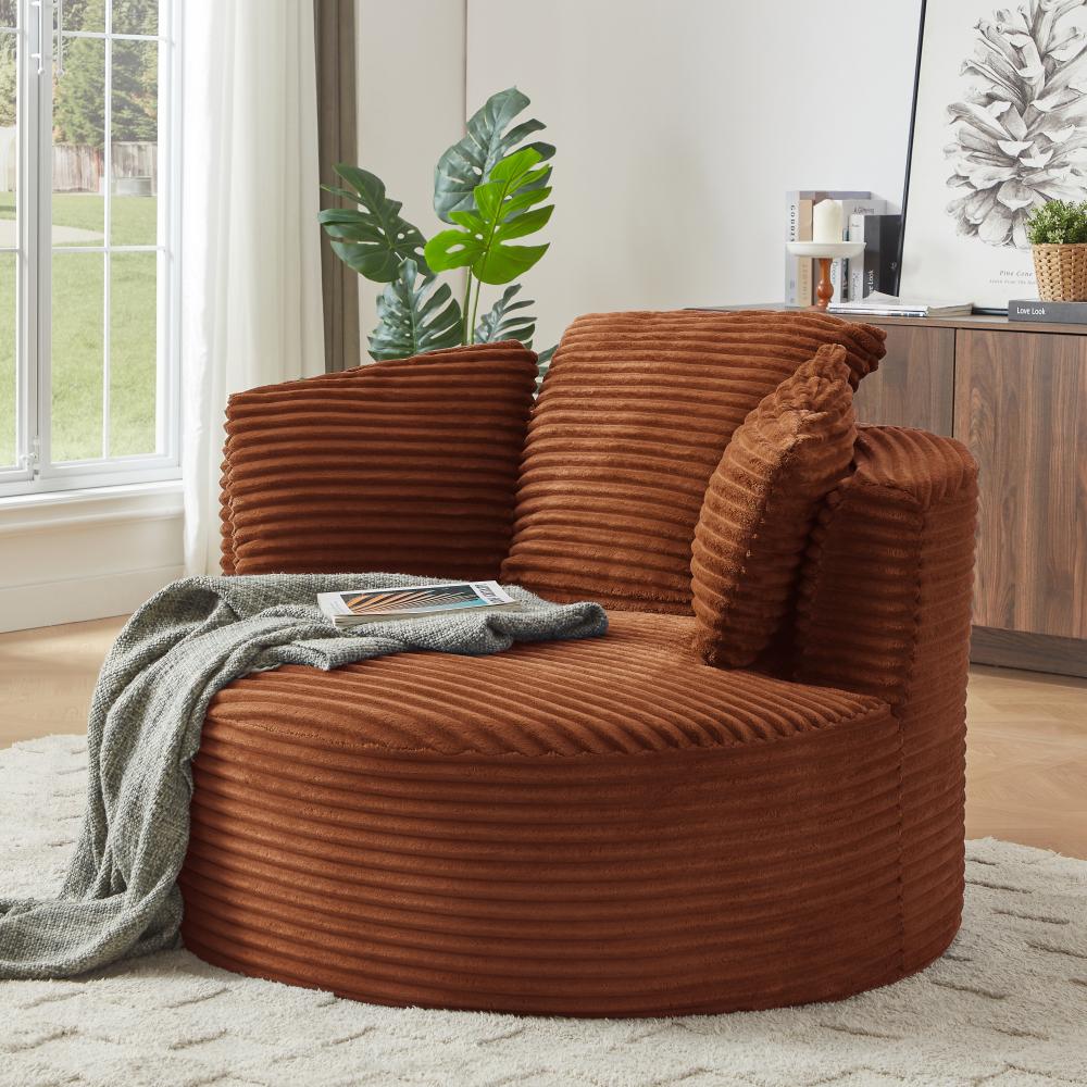Compressible viral Corduroy Round Chair with Cushioned Backrest - Modern Comfort Seating for Living Room,Office,Apartment(no swivel)