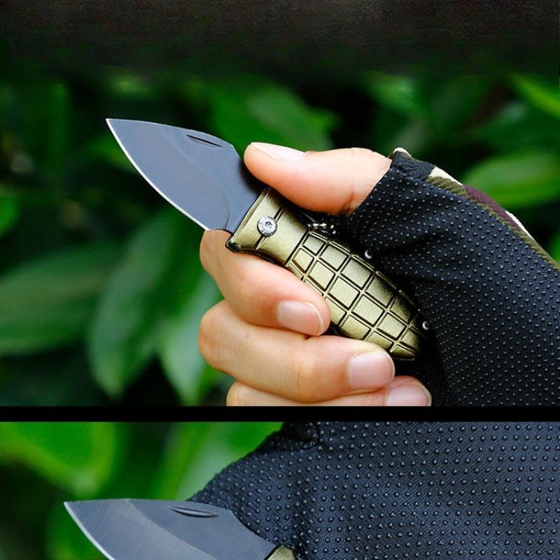 Creative Hand Grenade Shaped Knife, Outdoor Folding High Hardness Stainless Steel Camping Non-Slip Portable Fruit Knife Survival Gift