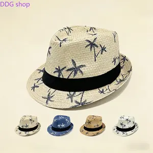 Spring/Summer Beach Hats, Coconut Palm Straw Hats, Top Hats, Folding Hats, Outdoor Sun Protection Hats, Rolled Brim Sunshade Straw Hats for Men