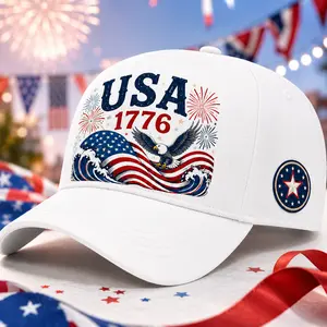 USA 1776 Baseball Cap White Patriotic Eagle Fireworks American Flag Wave Curved Brim Hat, Unisex Dad Hat for Men Women, 4th of July Independence Day BBQ Party Summer Outdoor Travel Casual Streetwear Sports Vacation Gift