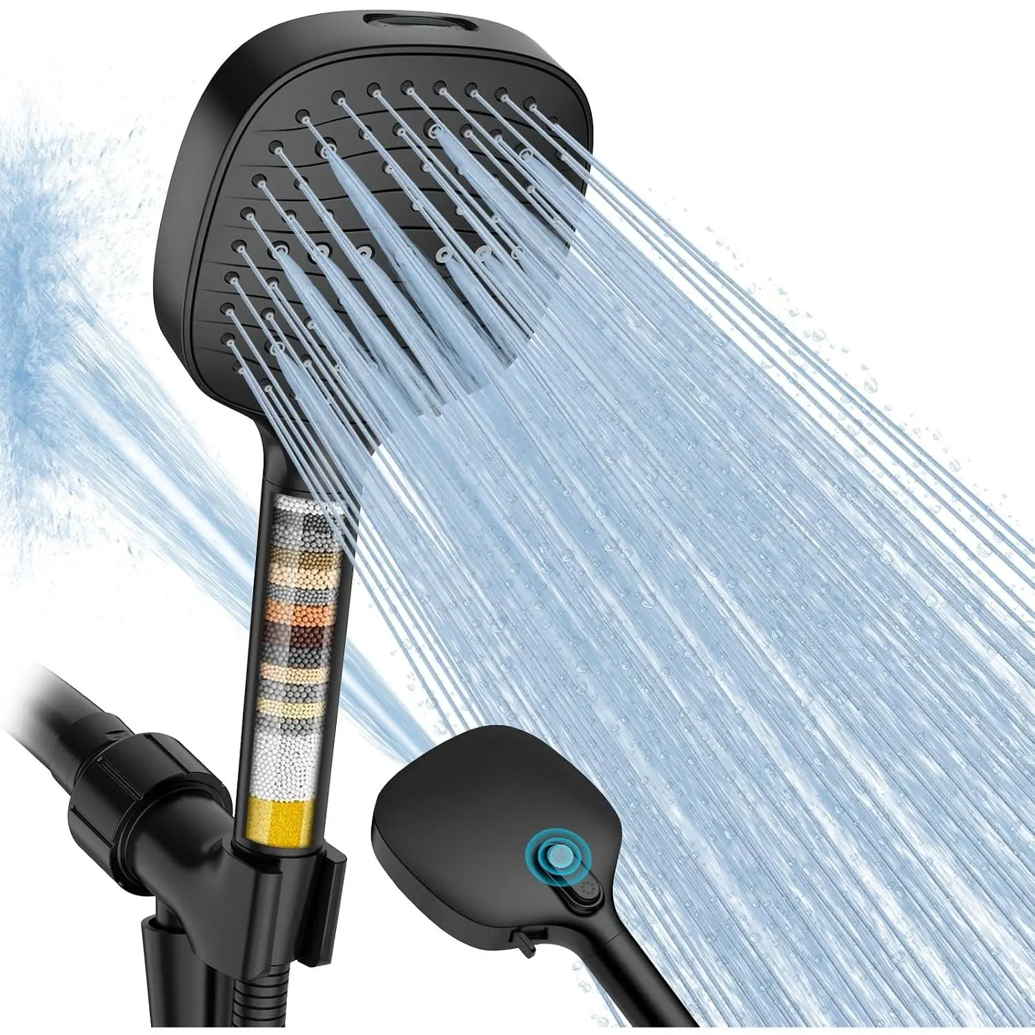 Filtered Shower  with Handheld, High  7 Mode Black Handheld Shower  with Hose and Filters for Hard Water, -in Power Wash to Clean Tub, Remove Chlorine -  Dry Itchy