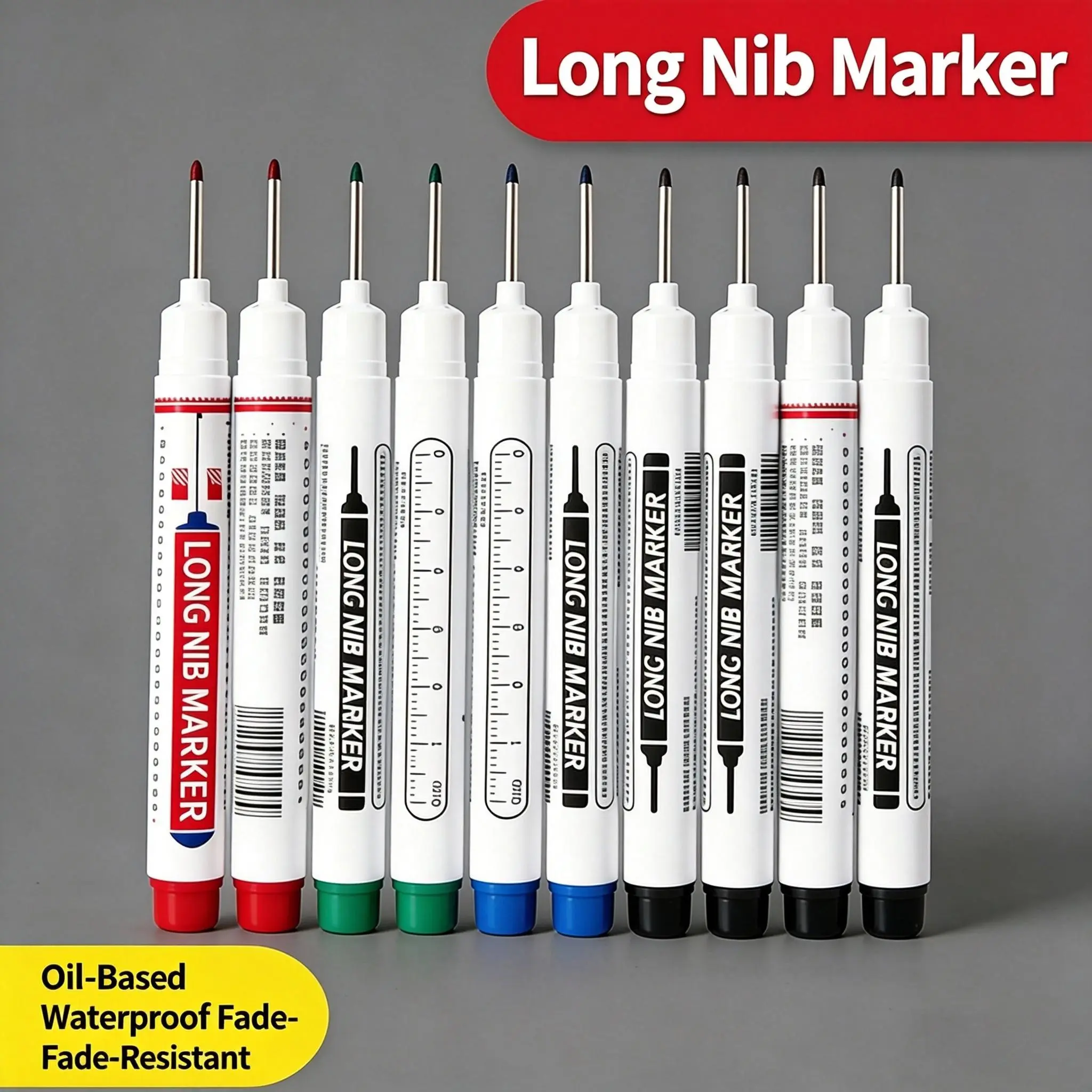 Long Nib Industrial Marker, 22mm Deep-Hole Marking Pen with Oil-Based Waterproof Ink, Quick-Dry Metal Tip for Construction and Professional Use, 132mm Length
