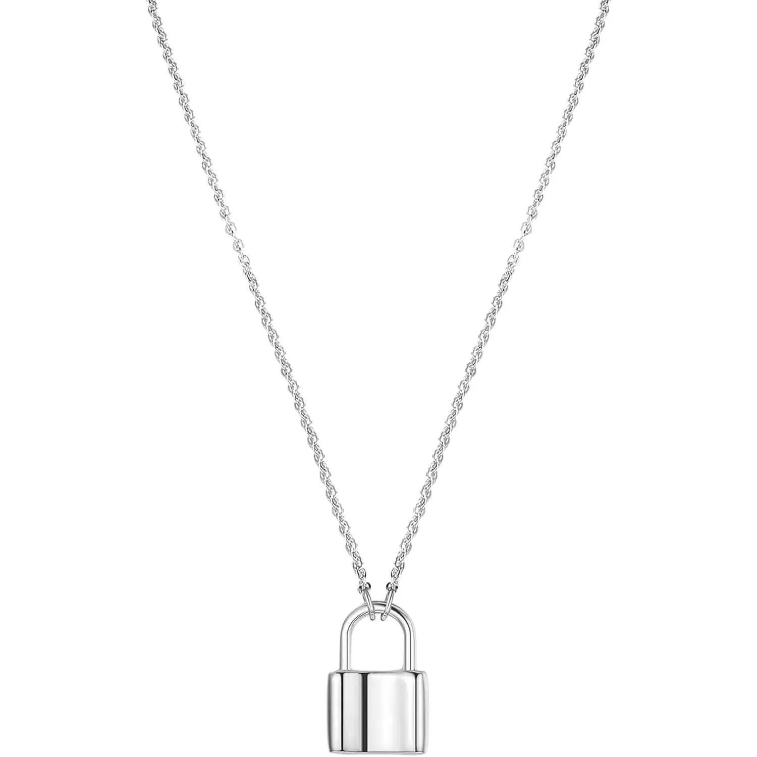 1Pc Silver Padlock Lock Pendant Necklace, Stainless Steel Long Chain, Punk Hiphop Gothic Jewelry for Men Women
