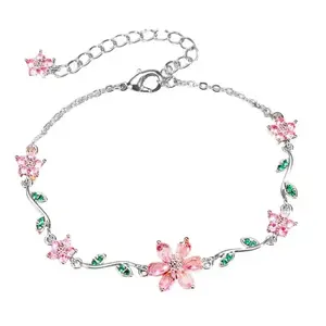 Flower Zircon Bracelet for Women, Dainty Laurel Charm Jewelry with Colorful Beads for Daily Wear Birthday and Friendship Gift Styling