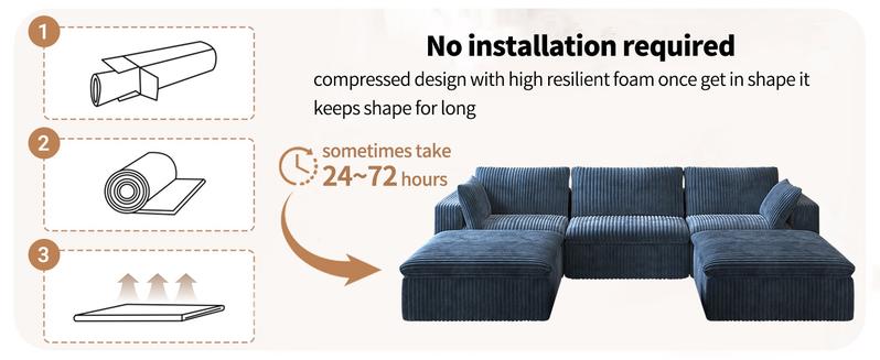 ARCH 78.74" L Shaped Modern Sofa Modular Sectional Cloud Couch with Ottoman,Upholstered Couches with Plush Corduroy Fabric for Living Room Furniture,Bedroom and Apartment,No Assembly Required,Blue