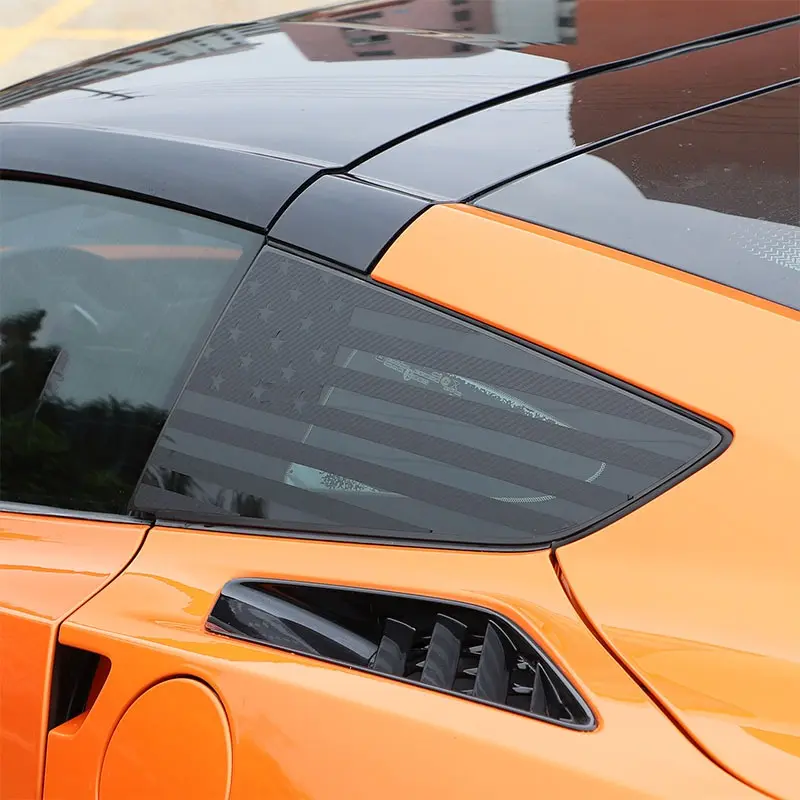 Suitable for 2014-2019 Chevrolet Corvette C7 rear triangular window carbon fiber texture American flag decorative car sticker 2-piece set