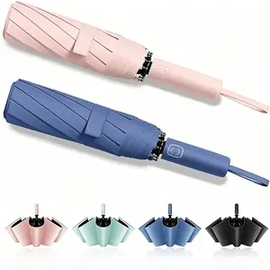 Double 10 Rib 46 Inch Compact Travel Umbrella, Durable Portable Windproof Umbrella, Small Automatic Folding Umbrella, Ideal for Travel