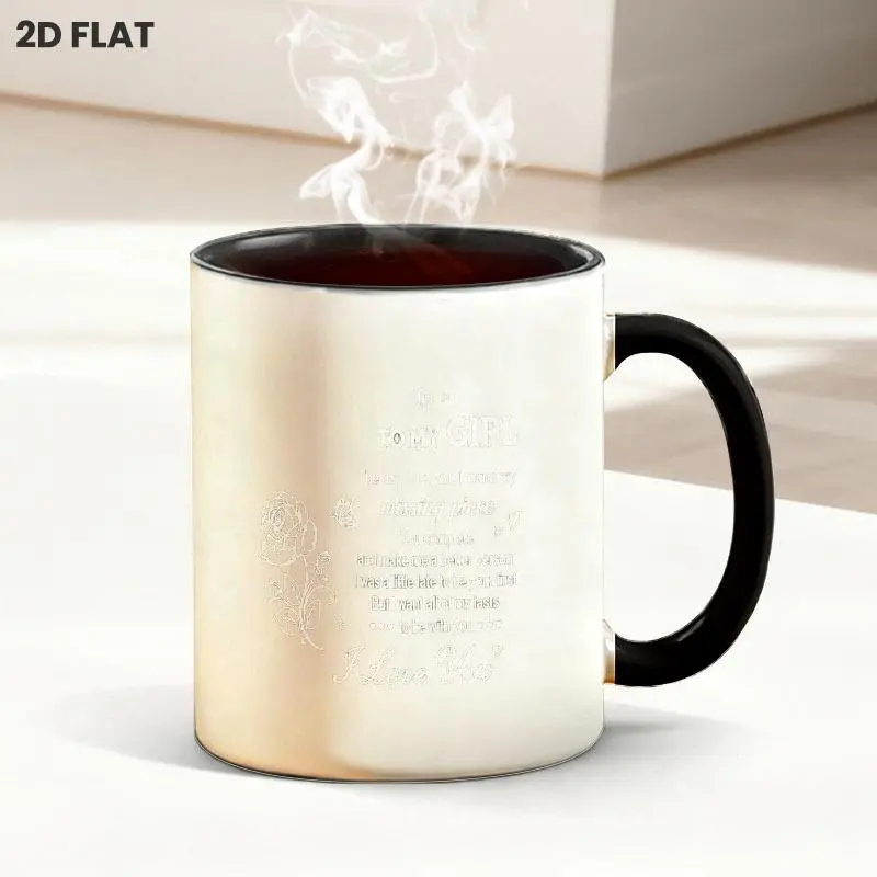 11oz Romantic Quote Ceramic Coffee Mug, "TO MY GIRL" Sweet Love Message Print with Line Drawn Rose & Butterfly Details, Heart Pattern Decor, Multiple Specifications Available, Great for Daily Drinking & Gifting to Your Beloved Partner