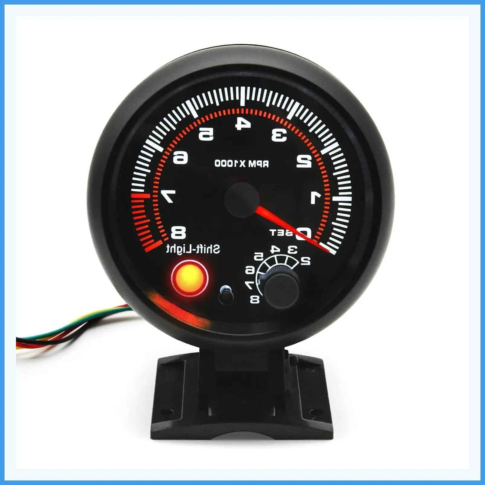 3.75 Inch (95mm) Tachometer with Shift Light, 8000 RPM Gauge, 5-Level Adjustable Brightness Backlight for 12V Auto