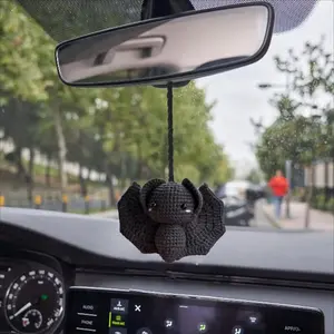 Cute Bat Car Rearview Mirror Charm - Handmade Crochet Halloween Hanging Ornament, Spooky Sweet Car Accessories for Women Men, Interior Decor