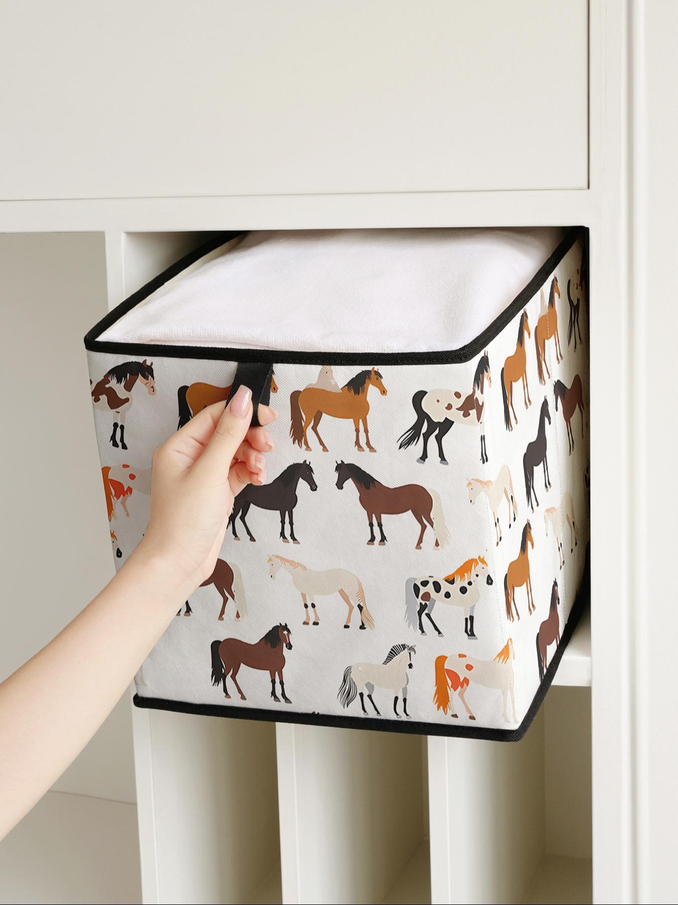Horse Pattern Open Storage Box, Stackable Drawer Organizer, Durable Multi-Functional Design for Home Dorm Room Organization, Bedroom Storage Organizer