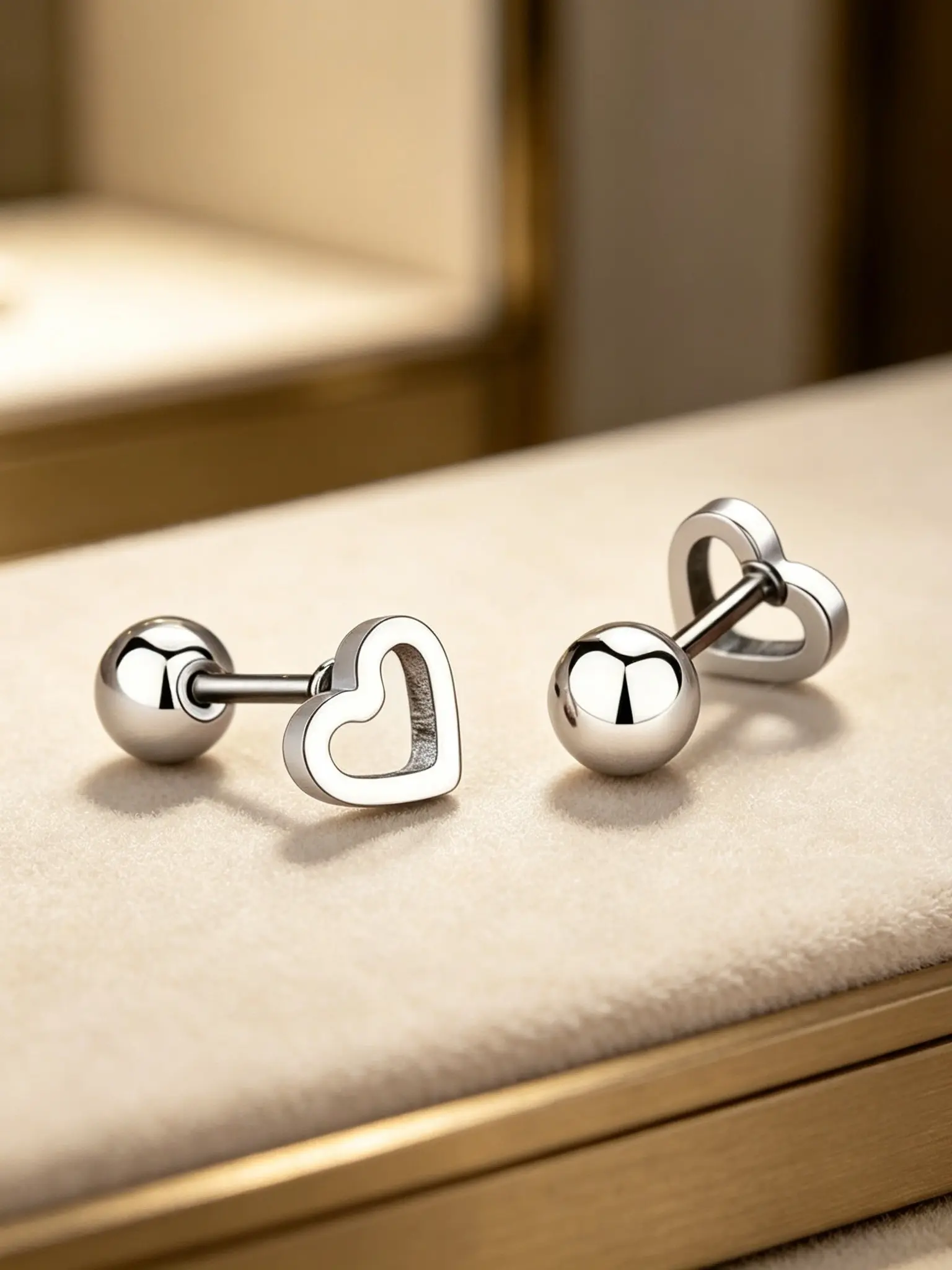 1 Pair Couple Heart Titanium Steel Stud Earrings, Minimalist Silver Heart Design, Hypoallergenic, Unisex Jewelry