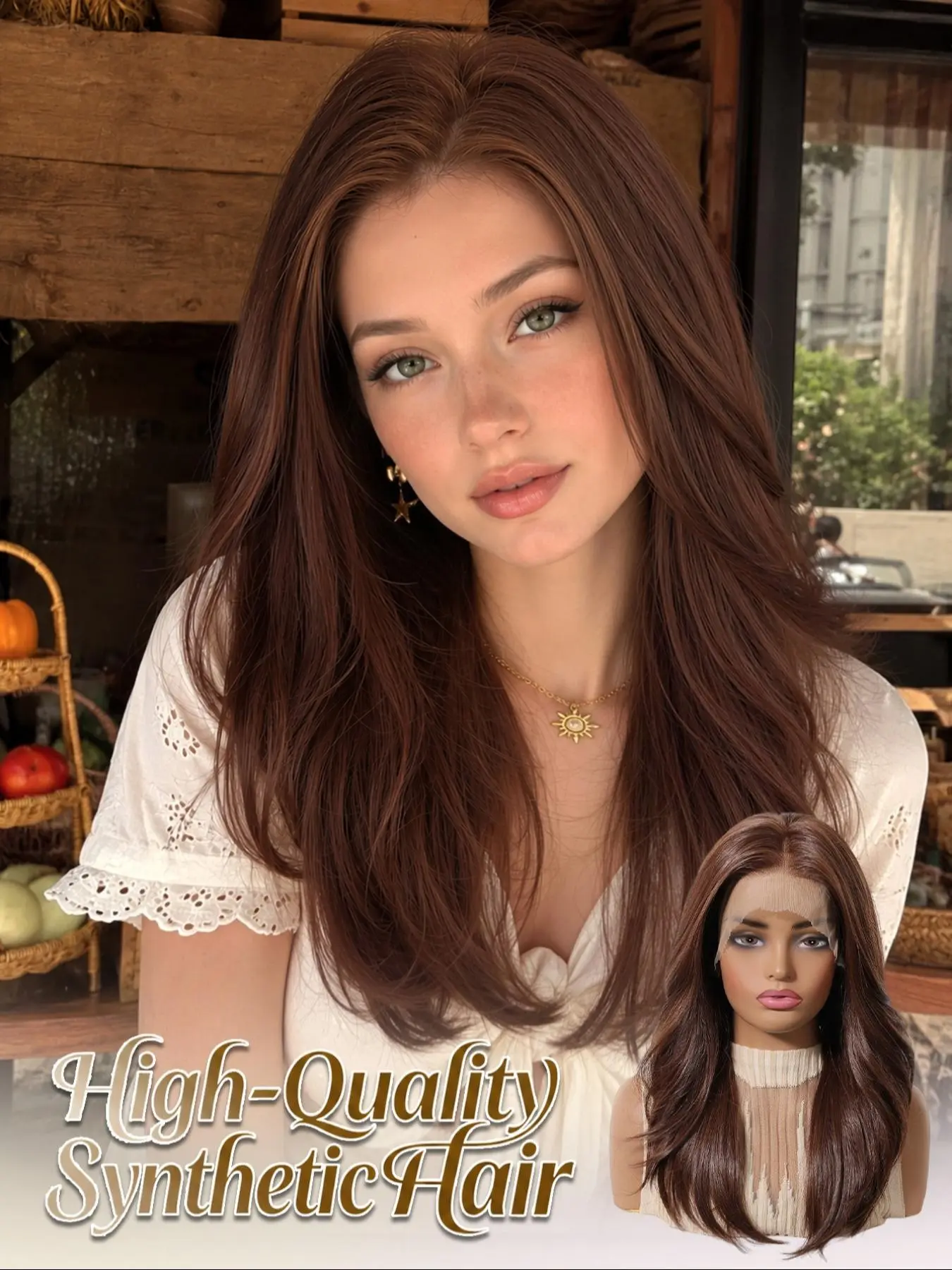 Topshe 13x6 Glueless Synthetic Lace Front Wig, Easy Care, Medium Length, Straight, No Bangs, Perfect for Parties and Travel
