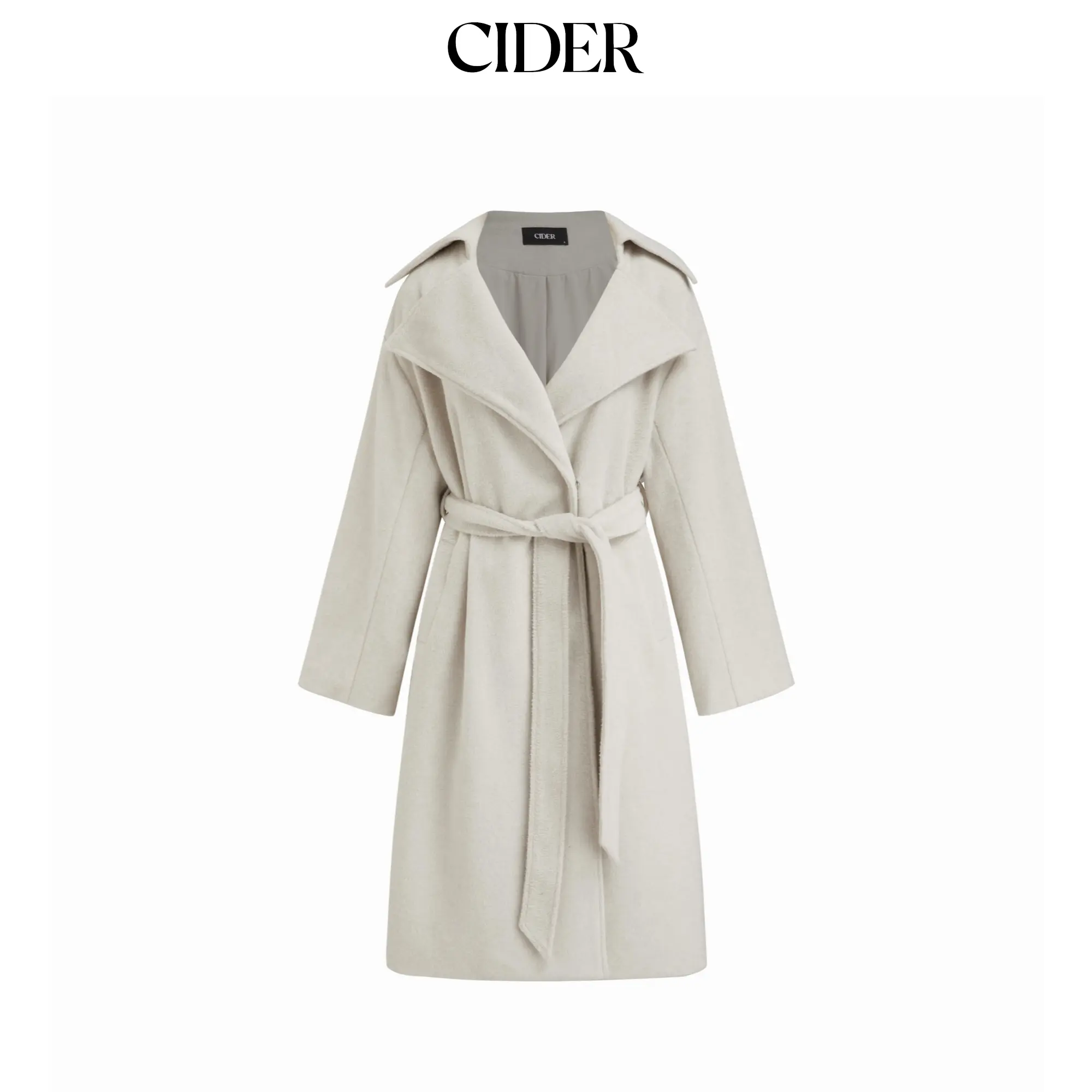 Cider Wool-look Collar Long Sleeve Oversized Coat With Belt SummerFinds
