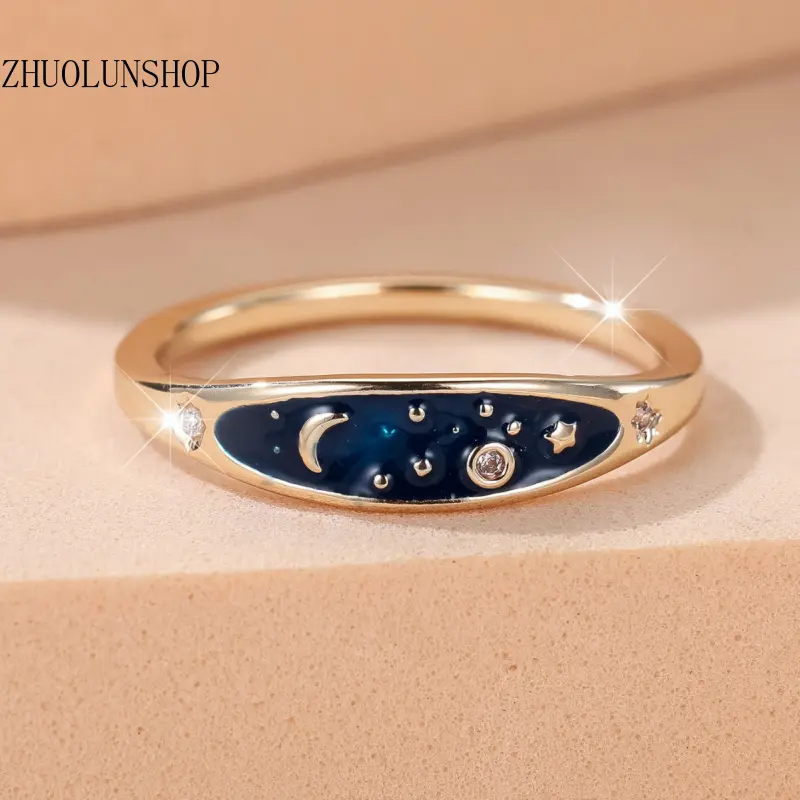 Statement Finger Ring |   Celestial Fairy Core Viral Daily Ring Staples, Exquisite Twilight Star Moon Elegant All-Match Band Ring, Polished Dainty Dual-Style Fashion Jewelry For Women, Versatile Decor For Everyday Casual Outfits & Night Parties, Beautiful