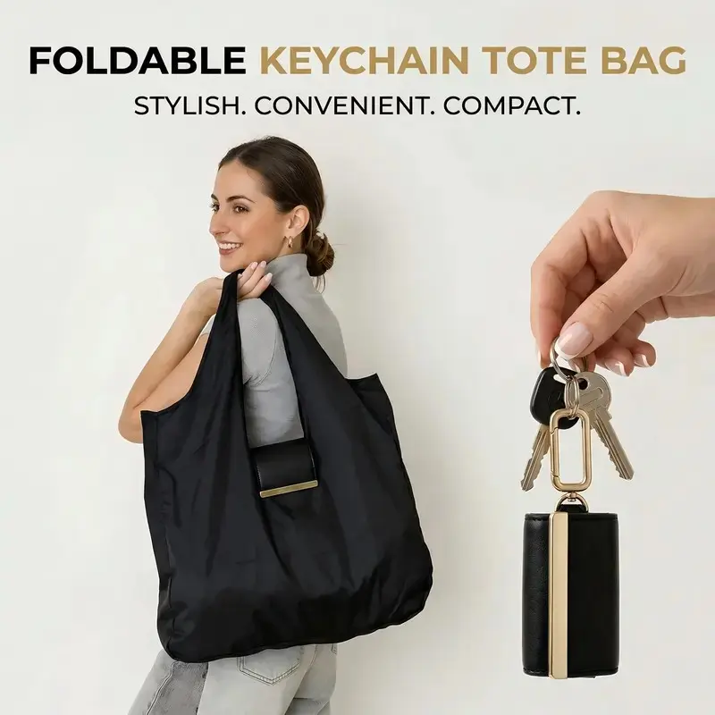 Foldable Keychain Organizer Bag, Reusable Shopping Bag with Key Ring, Portable Shoulder Eco Bag, Ideal for Travel and Daily Use, Unique Gift