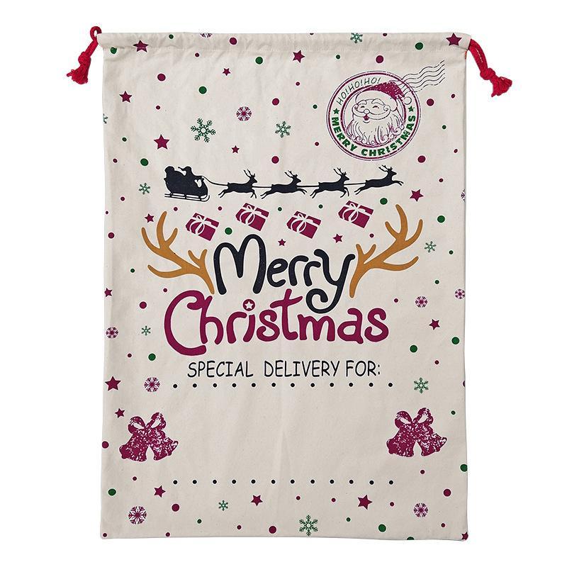 Extra Large Gift Bag Canvas Sacks for Presents Merry Christmas Candy Bundle Pockets Drawstring Bags Xmas Elements Printing 50*70