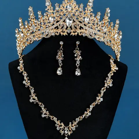 4pcs/set Women's Elegant Rhinestone Decorated Crown & Earrings & Pendant Necklace, Wedding Bridal Jewelry Set, Luxury Wedding Crown, Fashion Jewelry for Party, Daily Clothing Decor for Girl, Jewellery