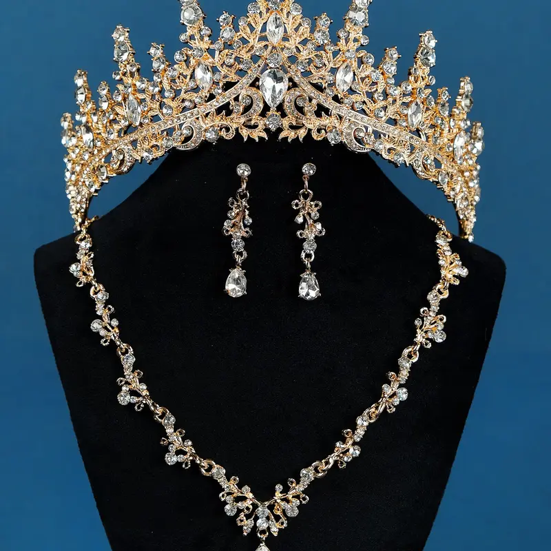 4pcs/set Women's Elegant Rhinestone Decorated Crown & Earrings & Pendant Necklace, Wedding Bridal Jewelry Set, Luxury Wedding Crown, Fashion Jewelry for Party, Daily Clothing Decor for Girl, Jewellery