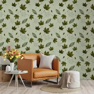Vintage Olive Maple Leaf Wallpaper, PVC Mould-Proof, Peel-And-Stick, Ideal for Living Room, Kitchen, Bedroom, Wall Decor