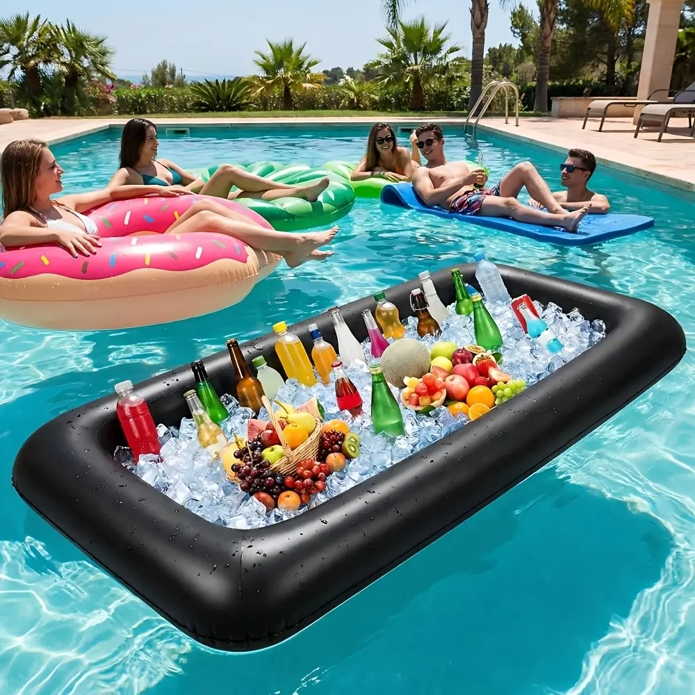 Inflatable Large Ice Bar with Cold Tray – Portable Party Cooler for Pool & Events, Black/White Random Color, Essential for Hosts, Summer Vibe