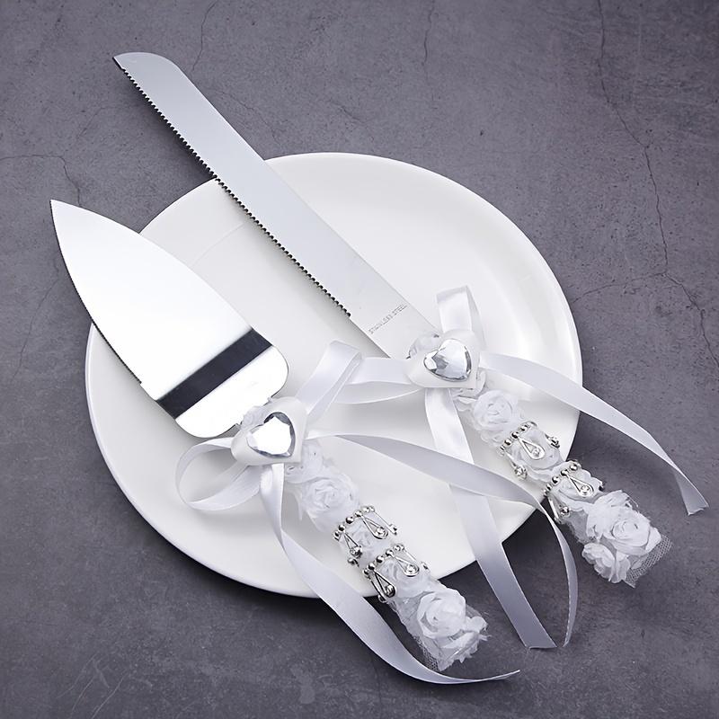 For Weddings, Anniversaries & Valentine's Day, Cake Cutting & Spreading Solution, 2 Pcs Pearl Cake Knife & Spatula Set, Rose Bow Handle, Effortlessly Create Romantic Wedding Ceremony, Wedding Cake Tools
