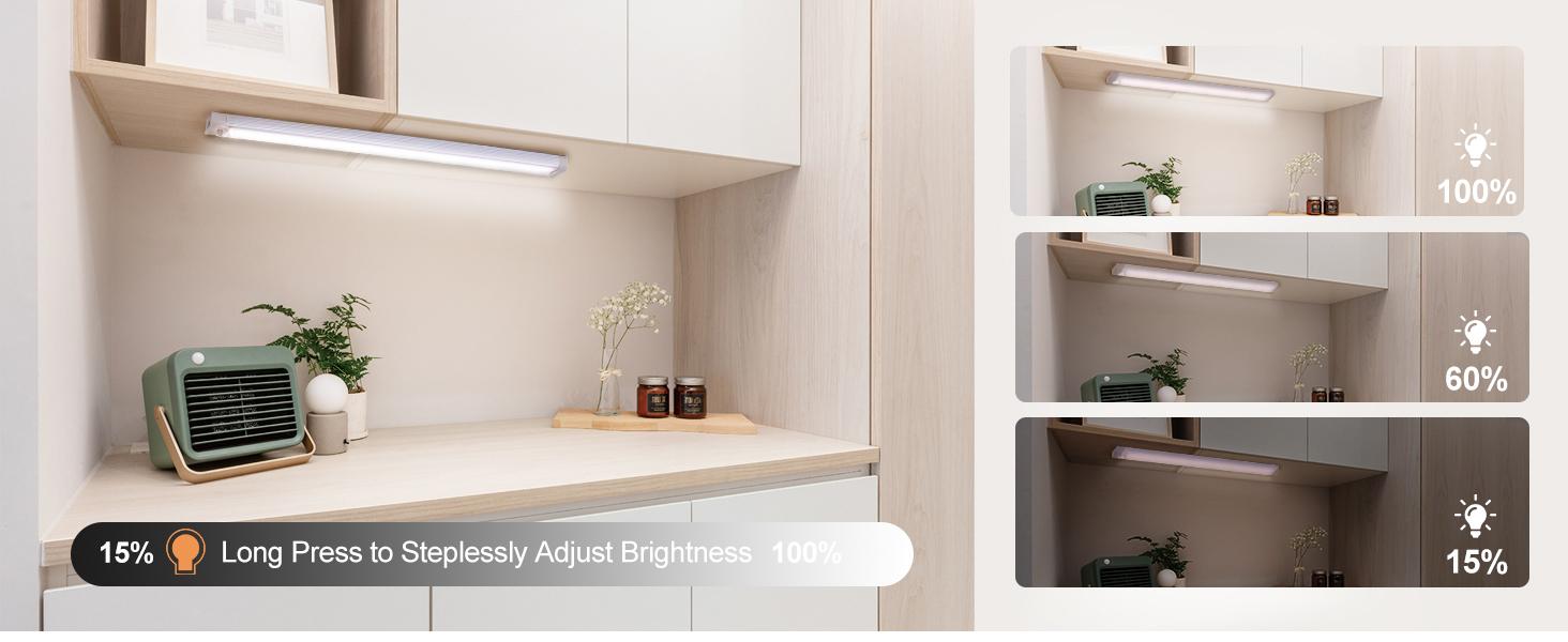 16 inch Under Cabinet Lighting 120 LEDs Motion Sensor USB-C Rechargeable 3 Color Temps Dimmable Wireless Kitchen Closet Magnetic Lights Bar for Night Stairs 6 Pack Indirect Lighting Wardrobe