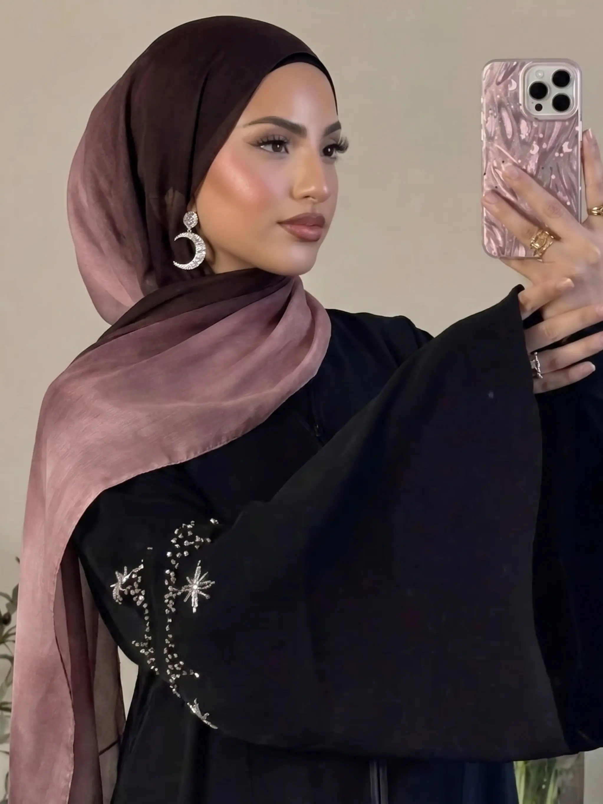 Women's Gradient Muslim Headscarf Cover, Lightweight Summer Sun Protection Polyester Hijab, Fashionable and Comfortable