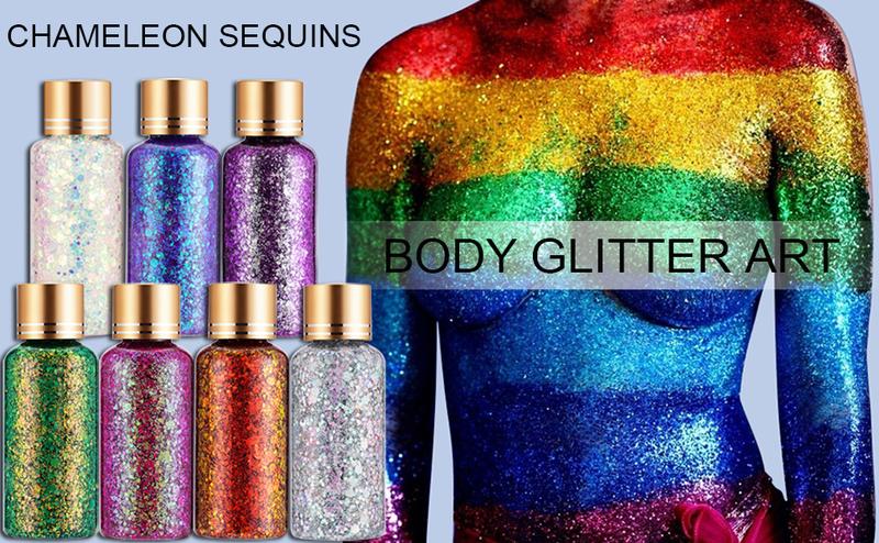 Green Gold Face Body Hair Glitter Gel for St. Patrick's Day Mardi Gras Festival Rave Accessories, Long Lasting Holographic Chunky Mermaid Sequins Glitter Gel Makeup for Women Men Kids, 1oz