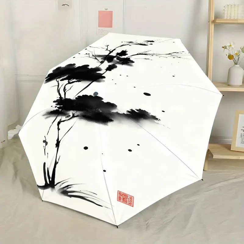 Watercolor Floral Print Umbrella, Automatic Folding UV Protection, 8-Rib Durable, Rain and Sun, Portable, Gift for All Occasions
