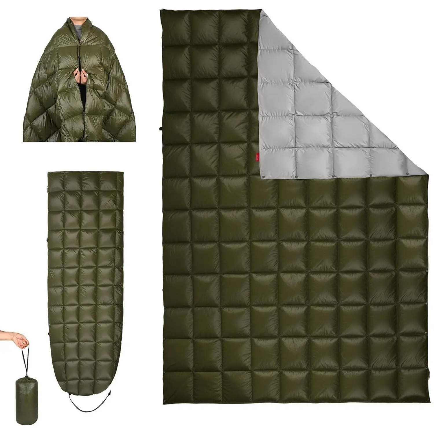 Down Camping Blanket - Lightweight, Packable, Warm & Puffy Outdoor Travel Quilt for Sleep, Hiking, Backpacking, Stadium, Festivals, Water-Resistant Sleeping Bag 55"x79"