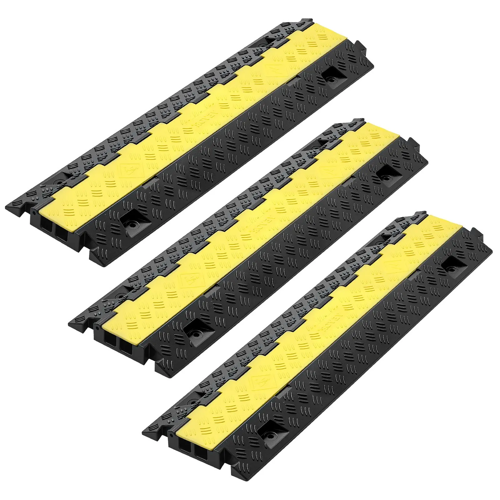 VEVOR Cable Protector Ramp, 22, 000 lbs/axle Capacity, 2 Channel Heavy Duty TPU Cord Hose Wire Cover, 1.2x 1.1 in Channel, Traffic Speed Bump with Flip-Open Top Cover, for Indoor Outdoor Use, 3 Pack