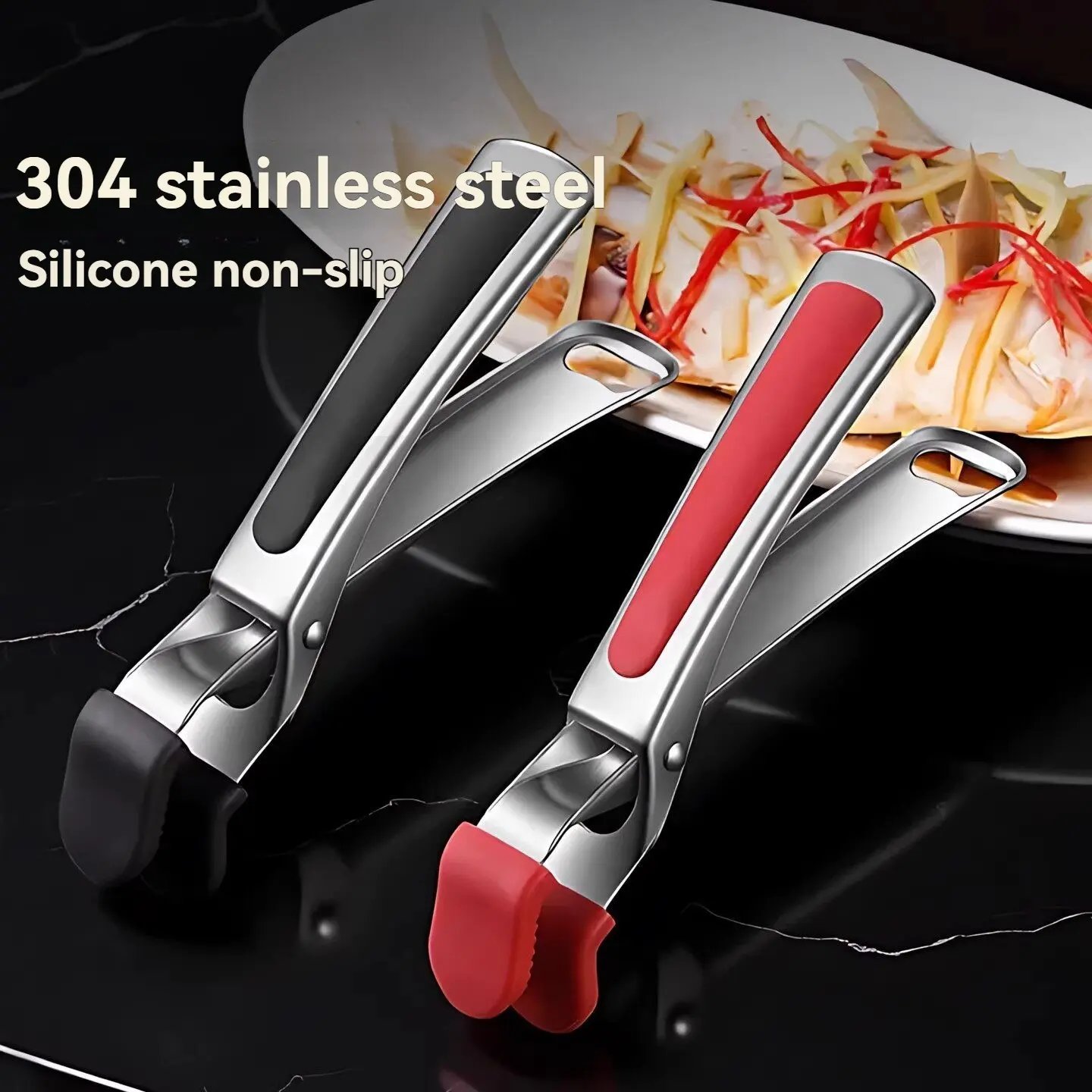 304 Stainless Steel Heat-Resistant Clip, Silicone Non-Slip Dish Grabber, Kitchen Utensil for Plates, Baking Trays, Steaming Pots, Cool Kitchen Gadgets